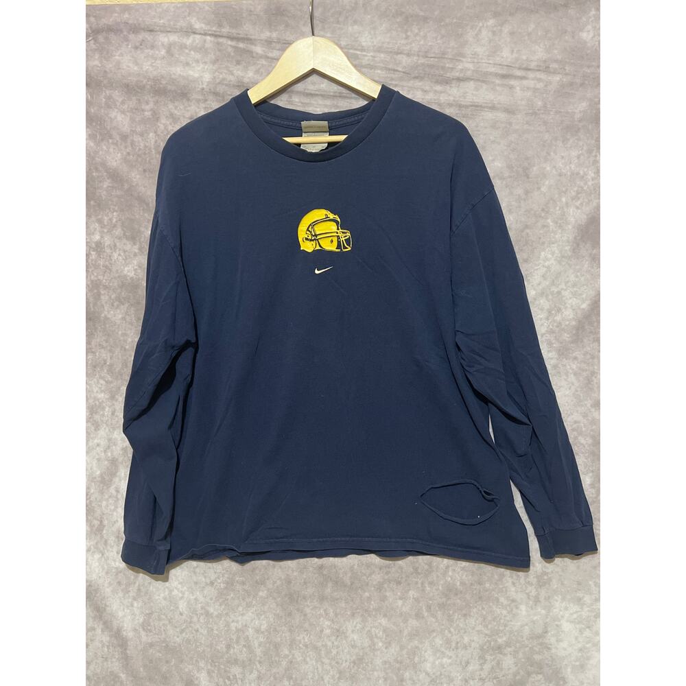 VINTAGE 00s Y2K Nike Football Long Sleeve T-Shirt Navy Distressed size XL